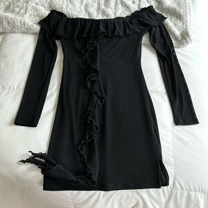 Princess Polly black off the shoulder mini long sleeve dress